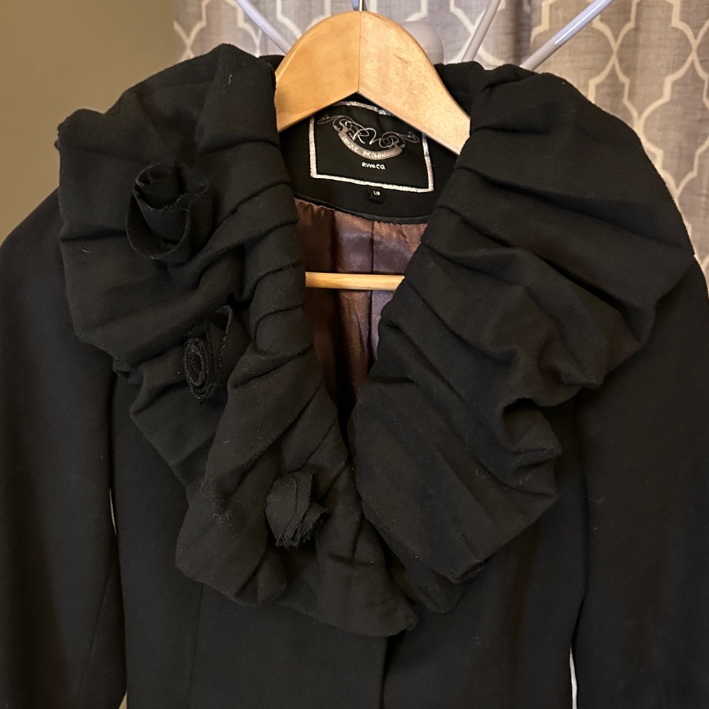 RW&CO. Black Ruffled Trench Coat